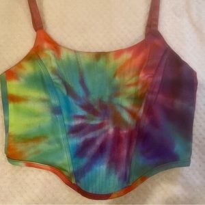 Rainbow tie dye corset top from current mood